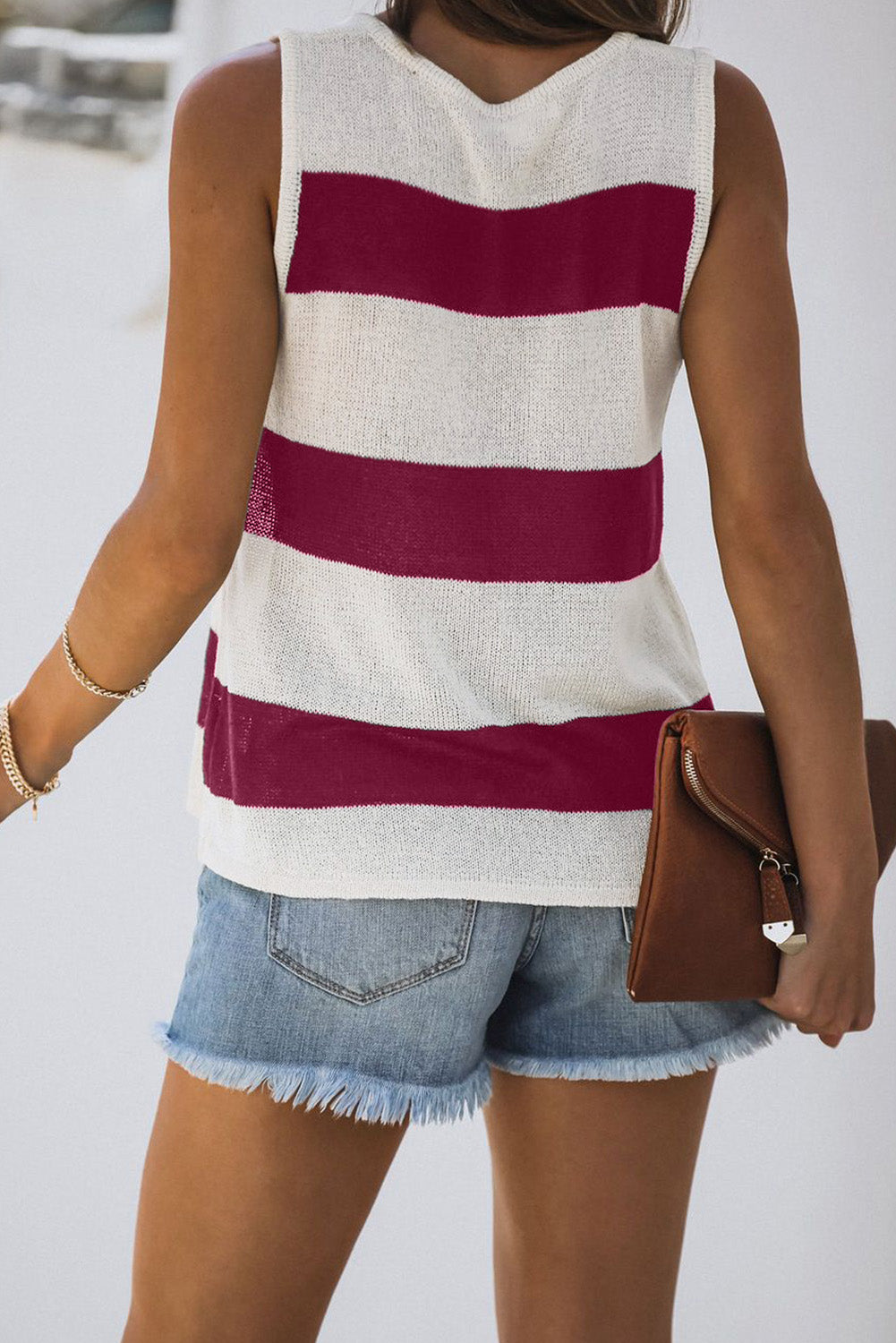 Striped V-Neck Knit Tank